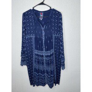 JOHNNY WAS Asheena Shift Boho Embroidered Pleats Size Small Navy Women Dress E